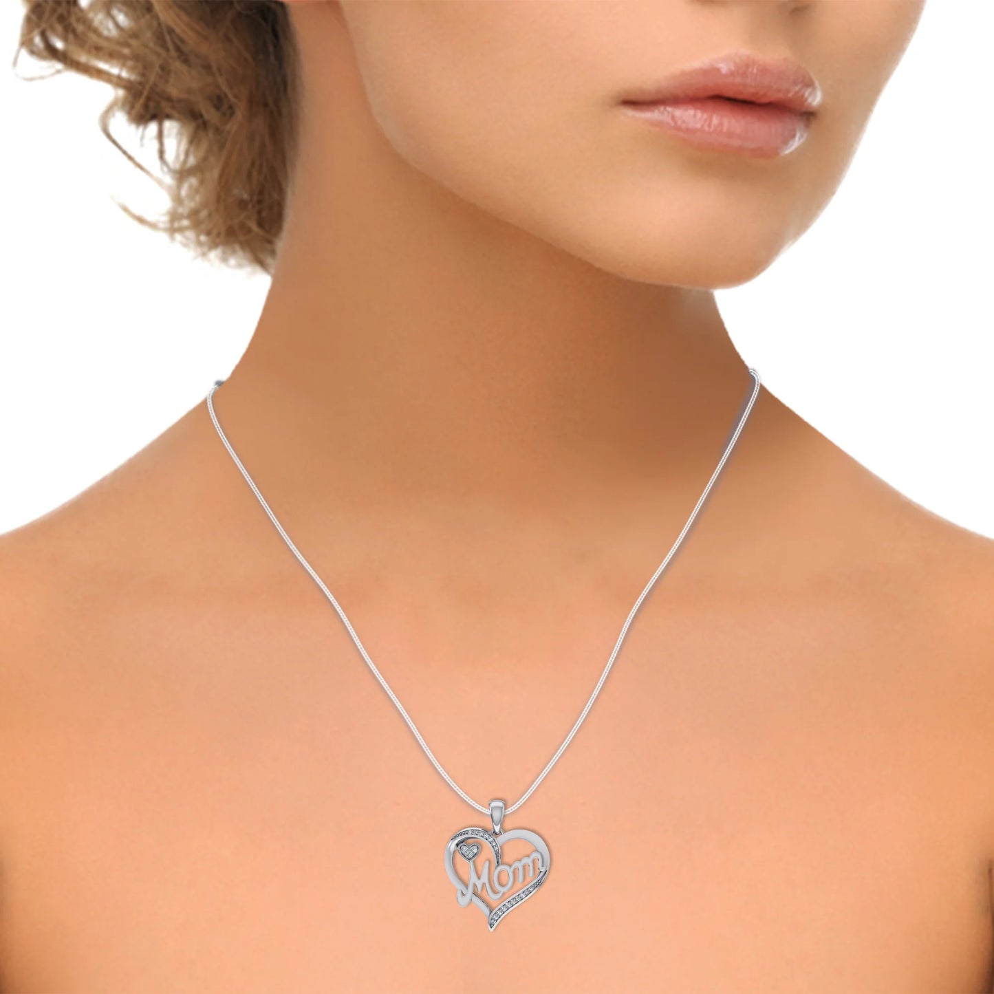 Heart Mom Diamond Pendant 10K White Gold Unique Charm Women