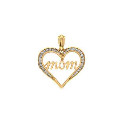 Mom Heart Pendant 10K Gold Real Diamond Charm Gift Womens
