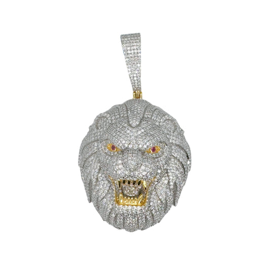 VVS Moissanite Lion Pendant 925 Silver 14k Gold Tone Fully Ice Custom Men