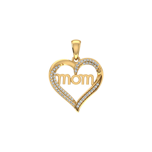 Diamond Heart Pendant Mom 10K Gold Charm Gift Womens Gift