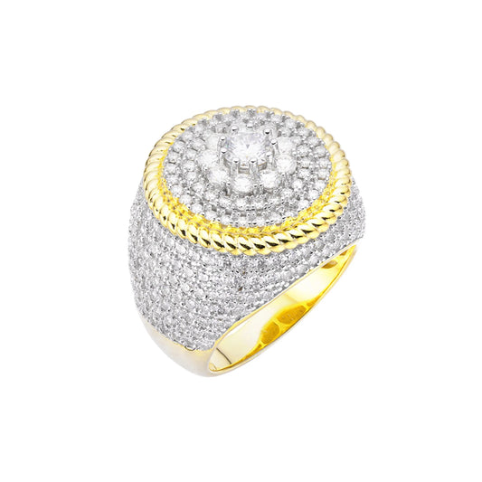 Gold Tone Moissanite Diamond Round Cluster Iced 925 Ring