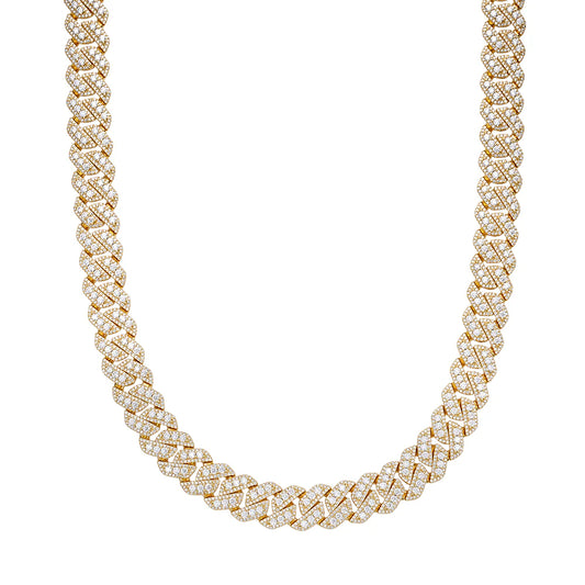 Real Miami Cuban Link Chain 14mm MOISSANITE 925 Silver Gold Tone Necklace