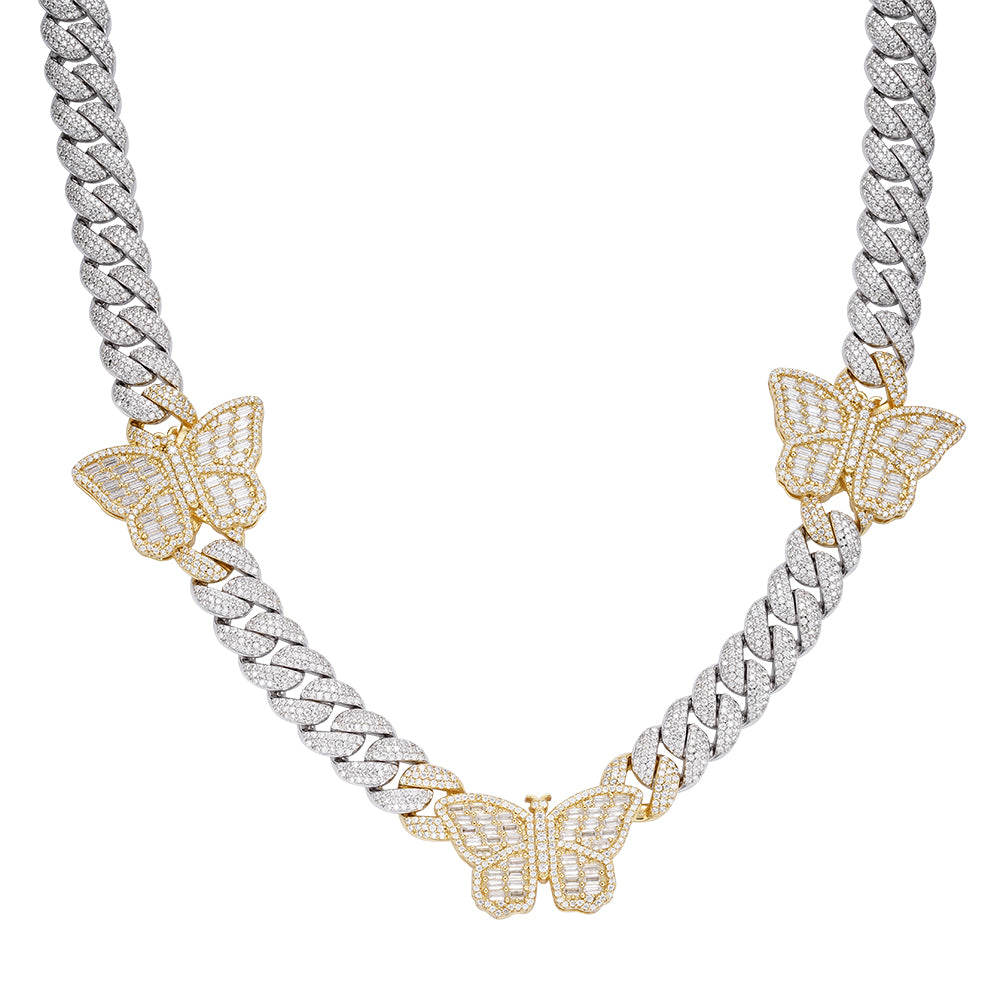 Icy Moissanite Diamond Two Tone Gold Sterling Silver Cuban Necklace