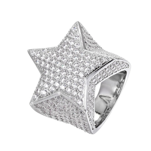 925 Silver Star Shape Ring Men Iced Designer Size 7-8-9
