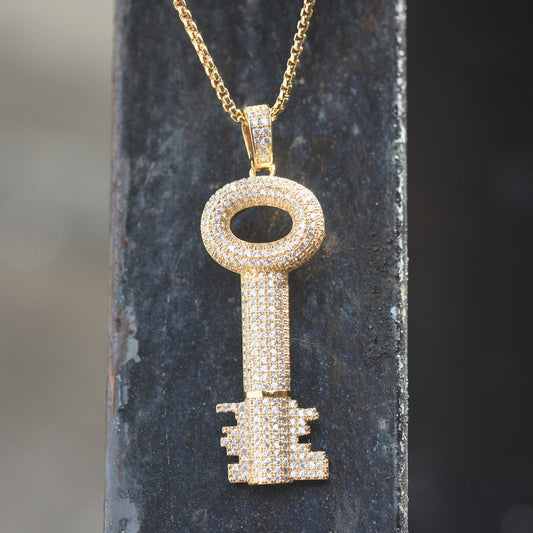 Major Key Pendant  14K Gold Finish Yellow Lab Diamonds Steel Necklace