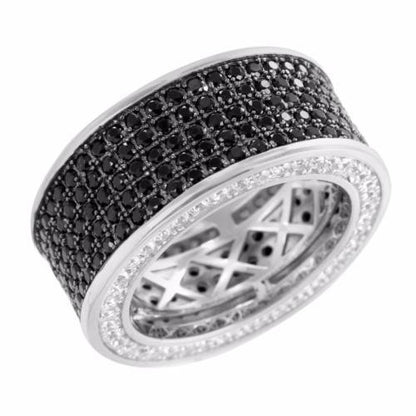 Real Silver Eternity Ring 360 Black/White Wedding Band