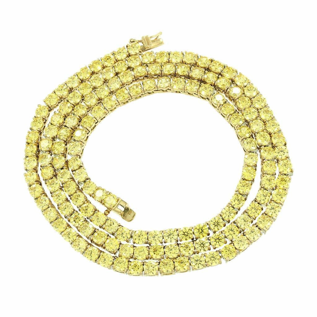Tennis Link Necklace Chain 4 MM Canary Simulated Diamond 1 Row Stainless Steel