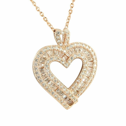 Rose Gold Heart Pendant Baguette Lab Created Diamond Valentine
