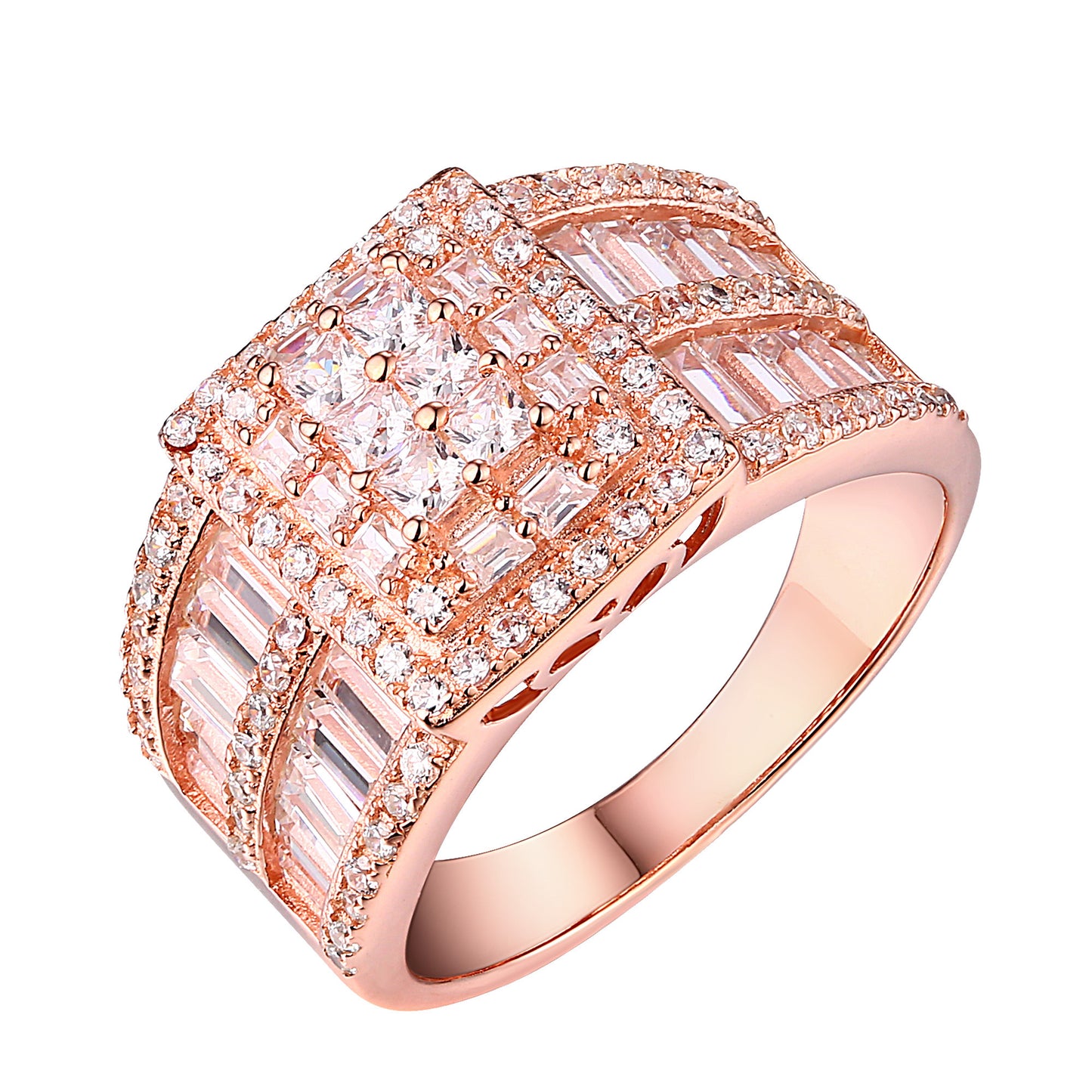 Womens Wedding Engagent Ring Rose Gold On Sterling Silver Cubic Zirconia Classy