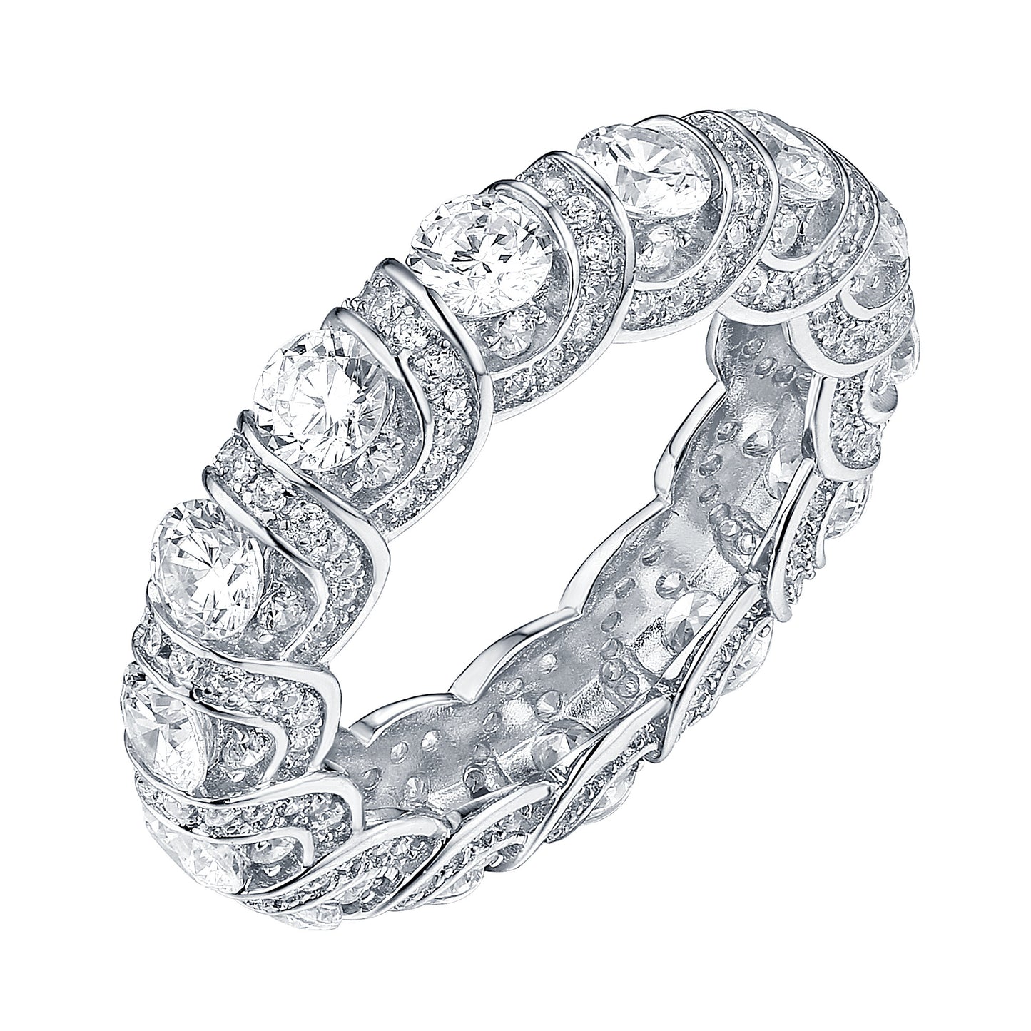 White Gold Eternity Ring 925 Silver Cubic Zirconia Solitaire Wedding Engagement