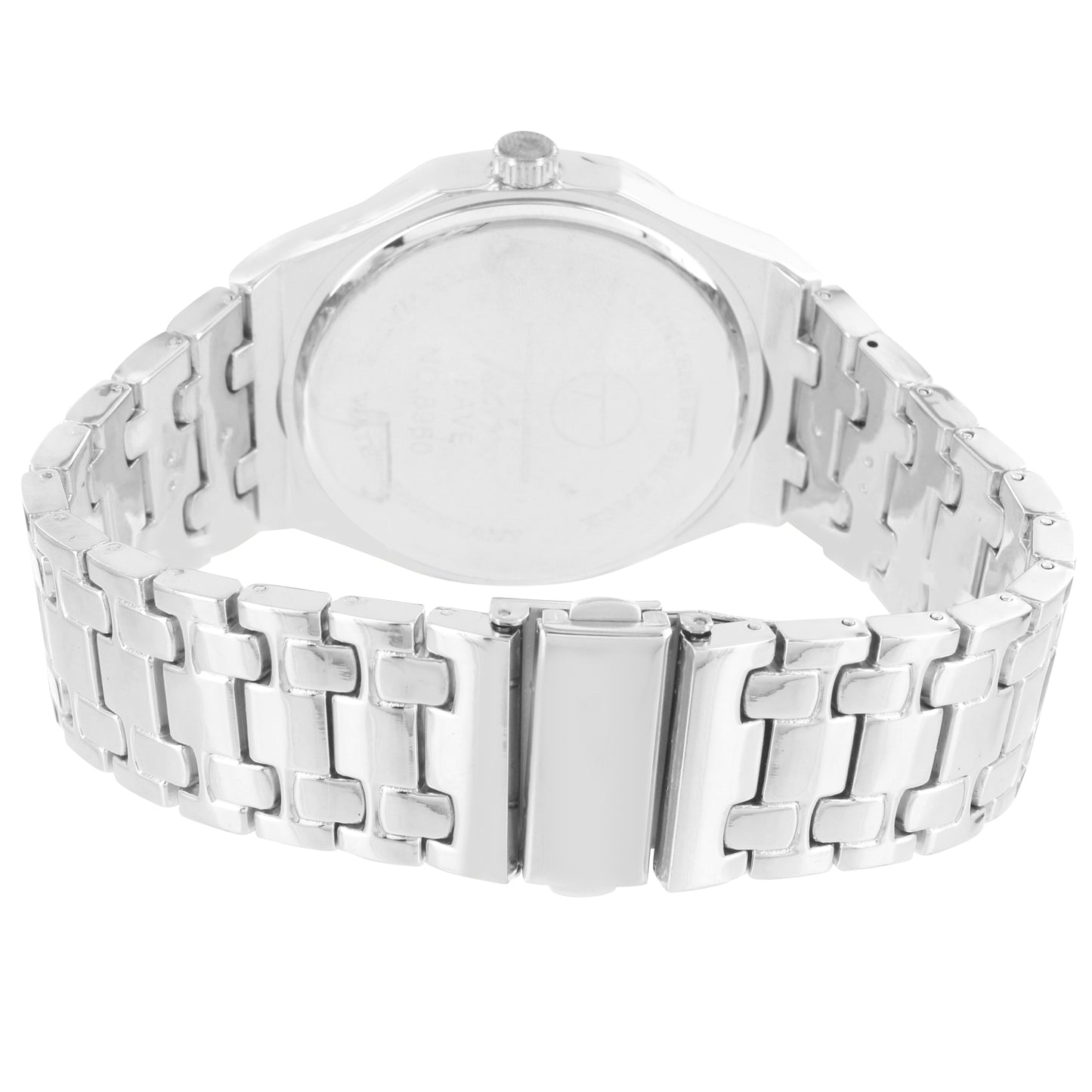 Men's Silver Tone Techno Pave Link Watch Chrome Finish Steel