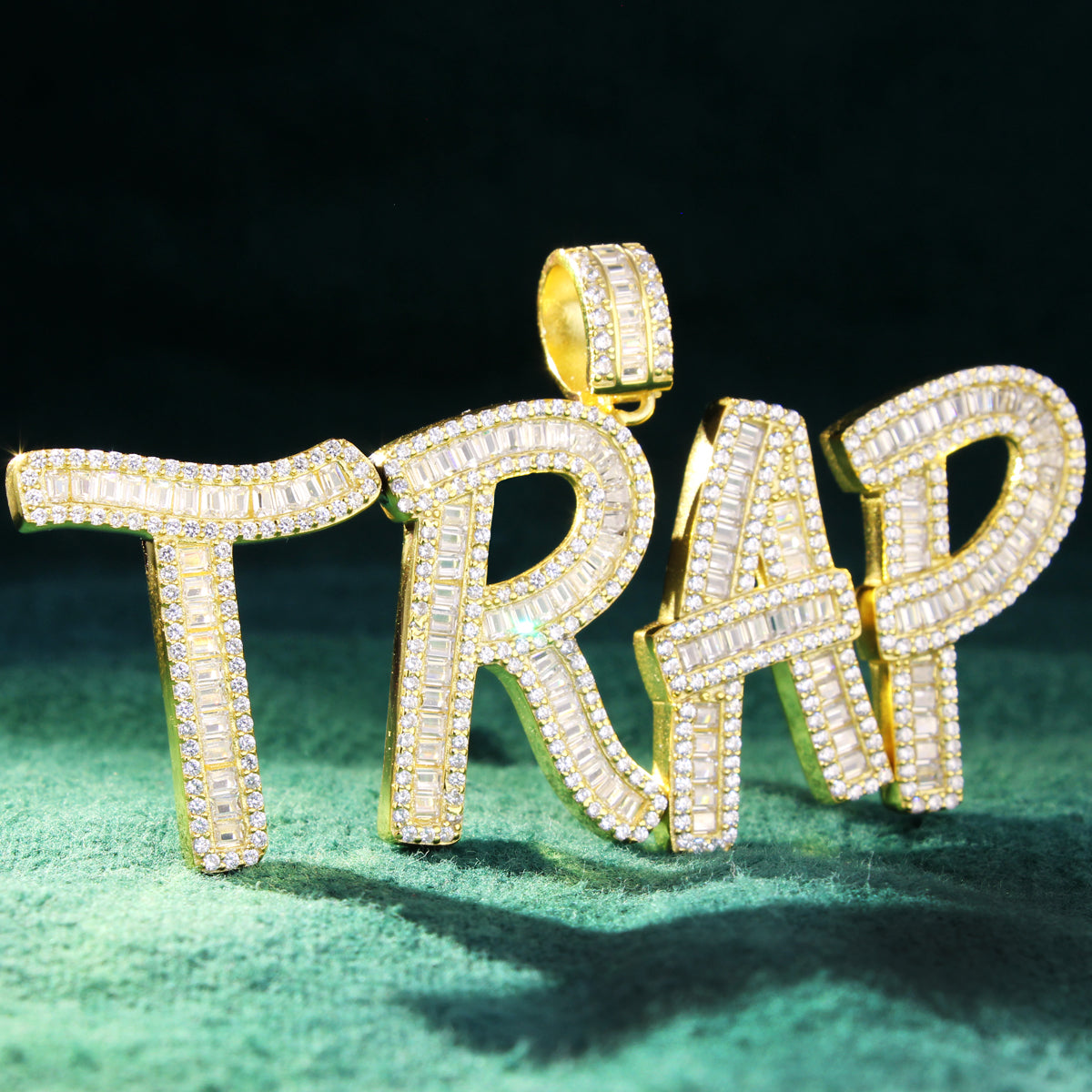 Custom Baguette Trap Initials Hip Hop Pendant Chain