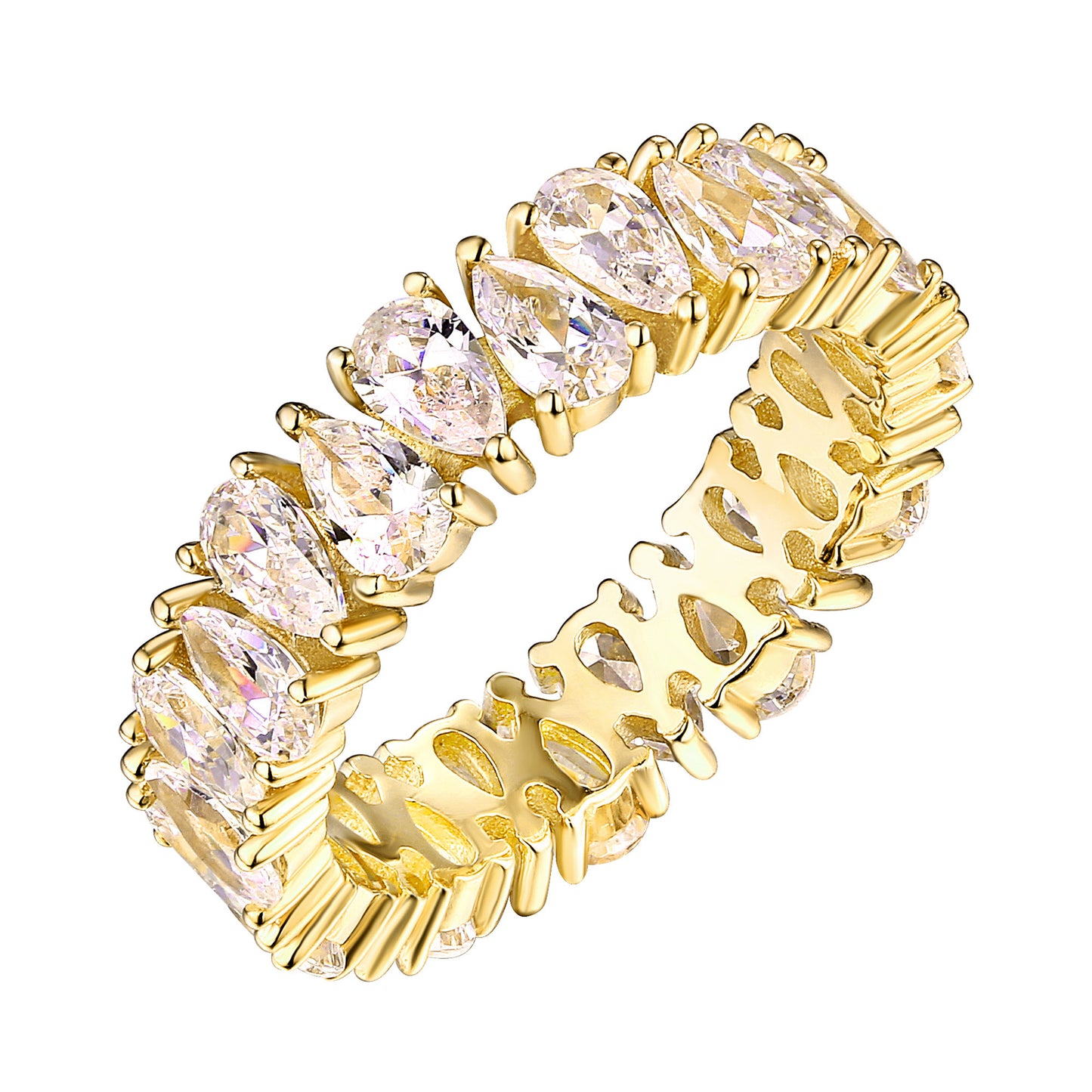 Womens Wedding Ring Pear Cut Eternity Design Gold On 925 Silver Cubic Zirconia