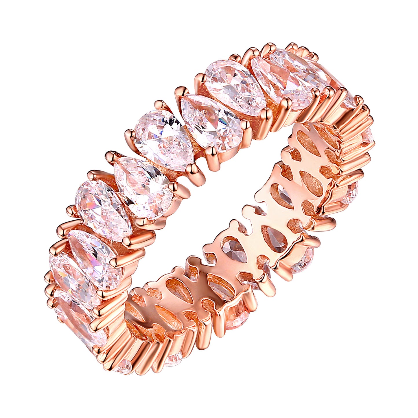 Rose Gold Bridal Ring Eternity Pear Cut Solitaire Cubic Zircon Promise Womens