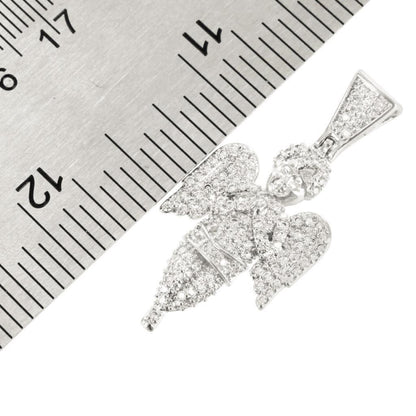 Angel Pendant Charm 14K White Gold Finish Simulated Lab Diamond