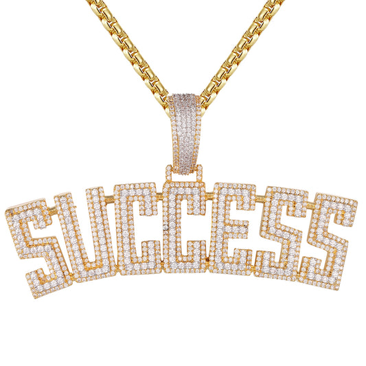 Gold Tone Success Icy Double Layer Block Pendant Chain