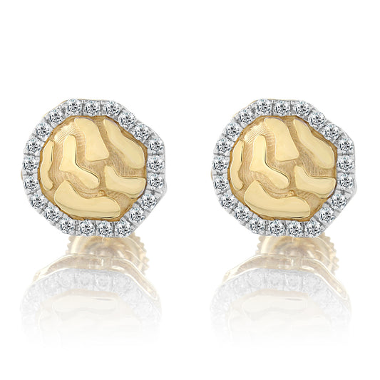 10K Gold Round Nugget Style Diamond Screw Back Earrings