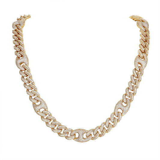12MM Designer Miami Cuban Chain Gold Tone Bling Necklace