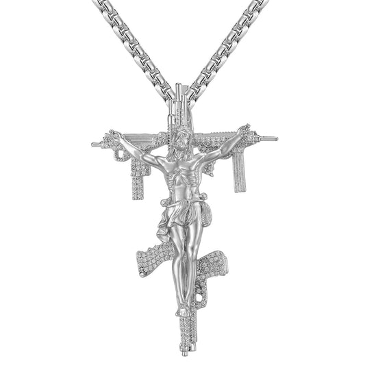 Holy Jesus Christ Crucifix Cross Icy 14K White Gold Tone Pendant