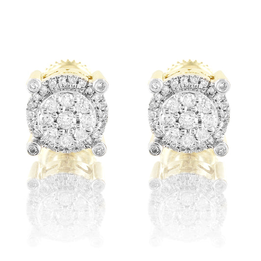 10k Gold Round Prong Micro Pave Real Diamonds Studs Earrings