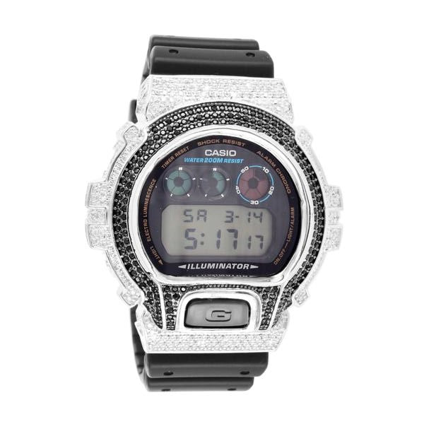 G-Shock Rubber Band DW6900 White Black Lab Diamond Watch