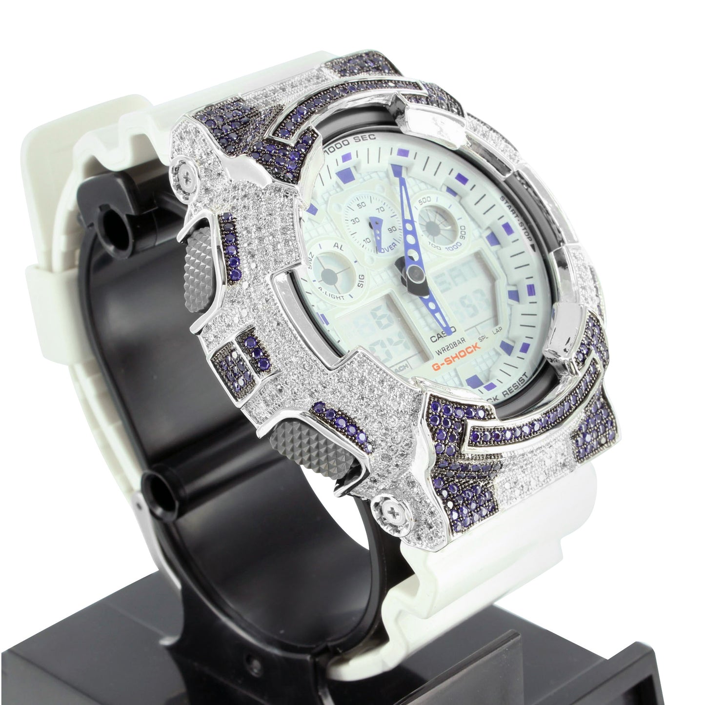 Blue White Lab Diamond G-Shock GA100LG Analog Mens Watch
