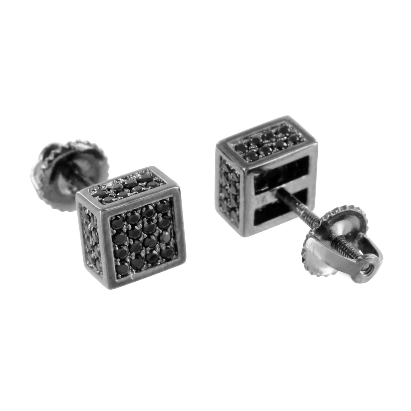 Black Square Cube Earrings Micro Pave Screw On 7 MM Custom