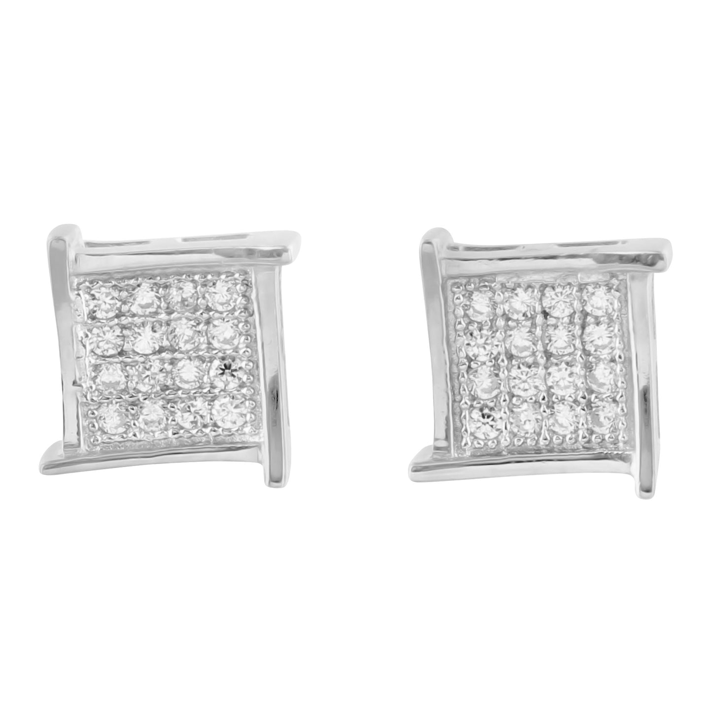 925 Silver 8 MM Lab Diamond Square White Gold Finish Earrings