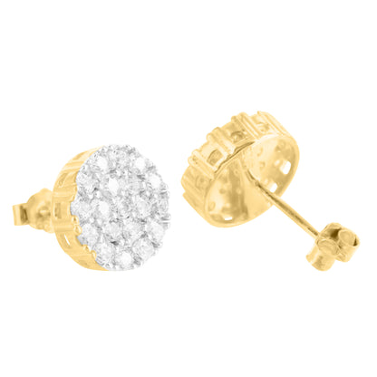 14K Gold Finish Cluster Lab Diamond 925 Silver Earrings