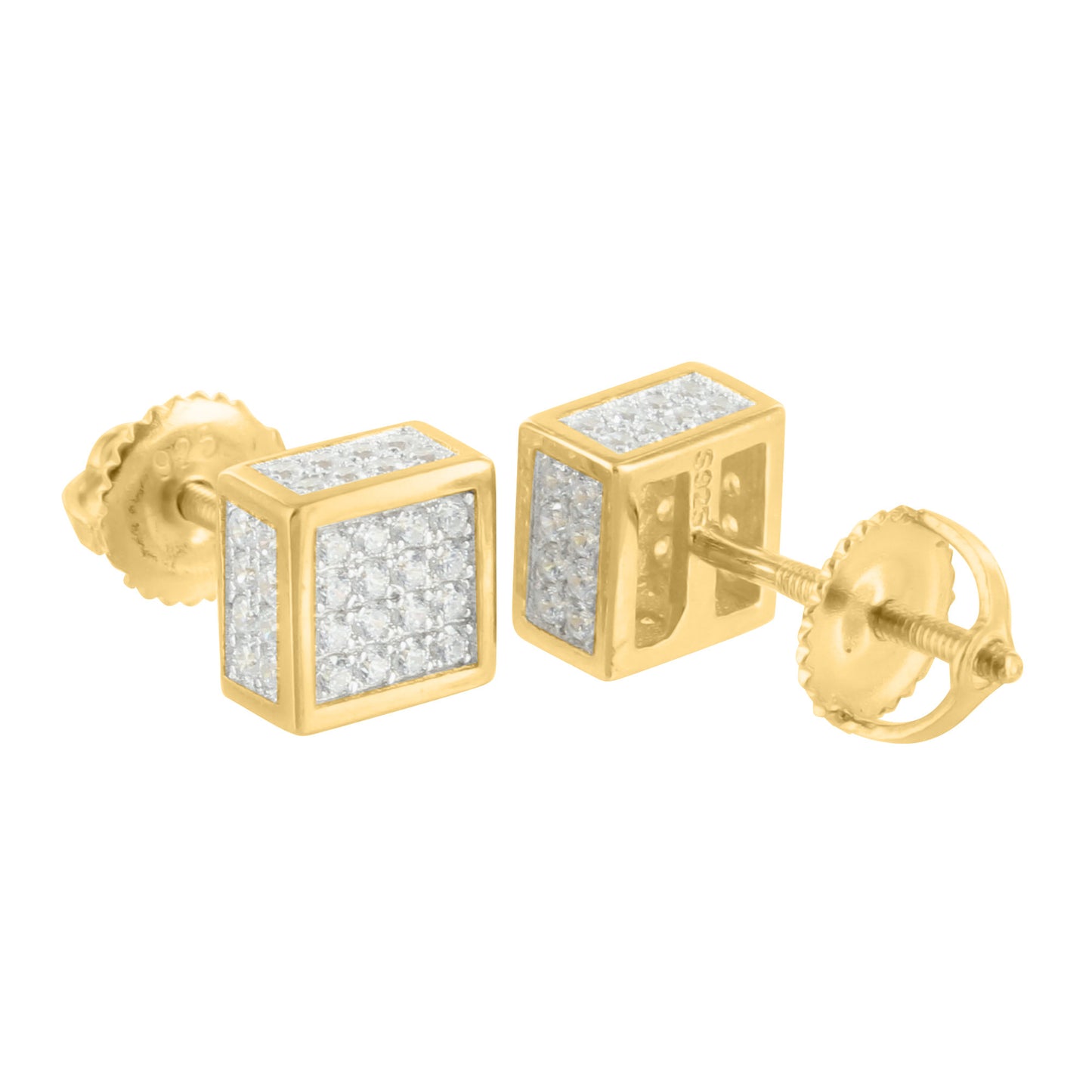 Mens Gold Finish Earrings Square Cube Style