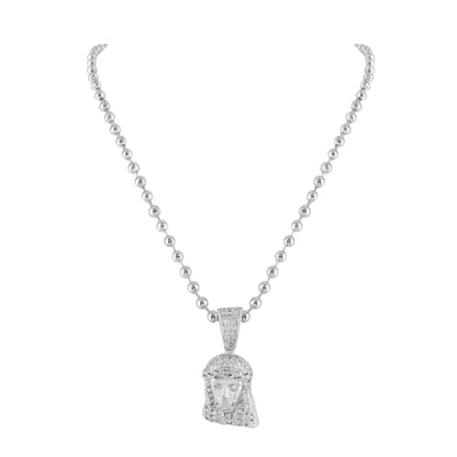 Mini Jesus Pendant Mens Womens Simulated Diamonds Bead Chain