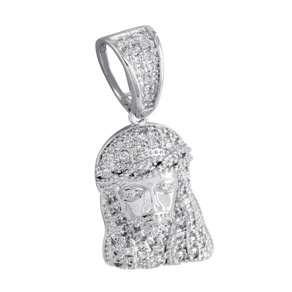 Mini Jesus Face Pendant Charm Christ Lab Diamonds White Rhodium