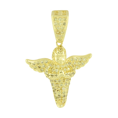 Praying Angel Design Pendant Canary Simulated Diamonds 14K Gold Finish