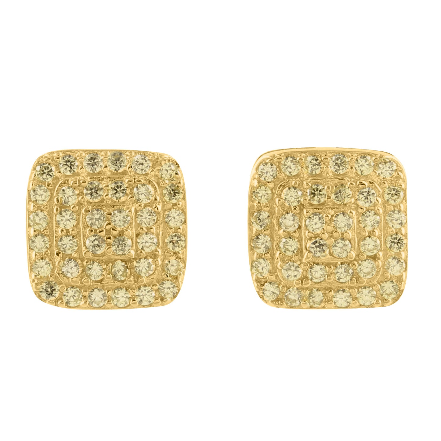 Gold Finish Canary Lab Diamond Square Silver Earring