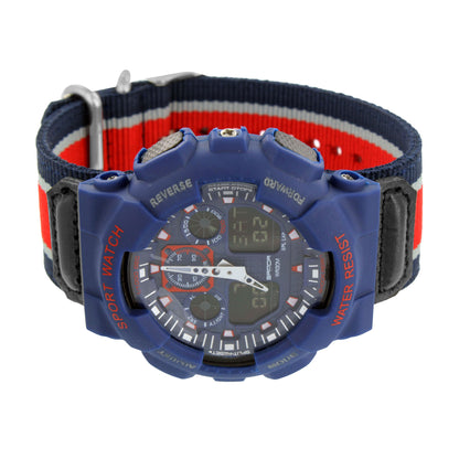 Navy Blue & Red Canvas Fabric Band Wristwatch for Men / Boys