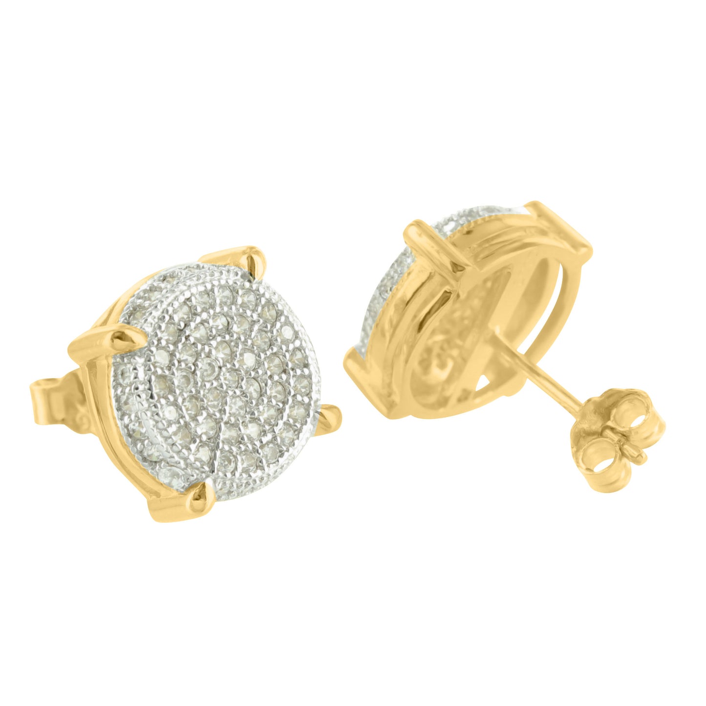 Round Sterling Silver Yellow Gold Finish Lab Diamond Earrings