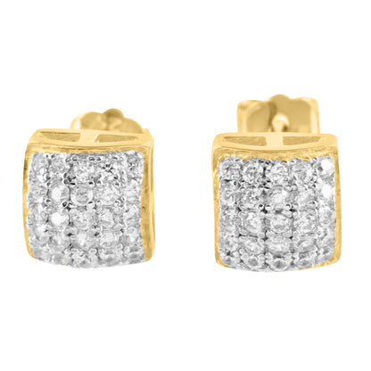 Yellow Gold Finish Dome Style Cubic Zircon 925 Silver Earrings
