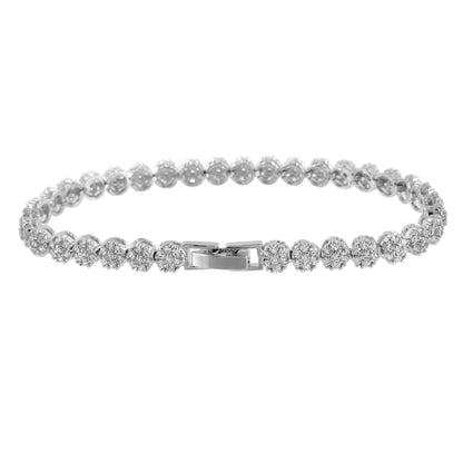 Womens Tennis Design Bracelet Round Link Cluster Set Lab Diamond White Gold Tone