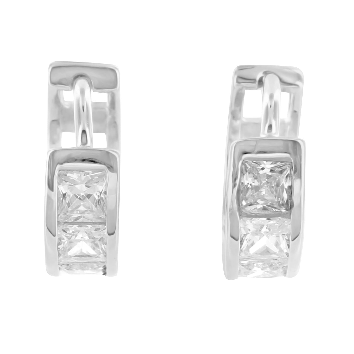 Princess Cut Lab Diamond Silver Mini Hoop Earring