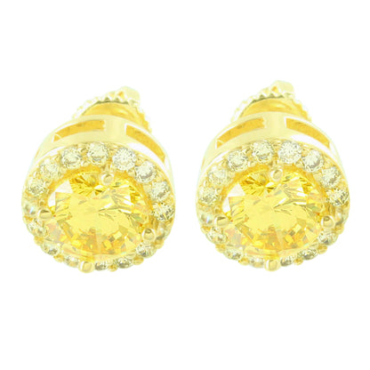 Canary Solitaire Circle Lab Diamond Bling Earrings