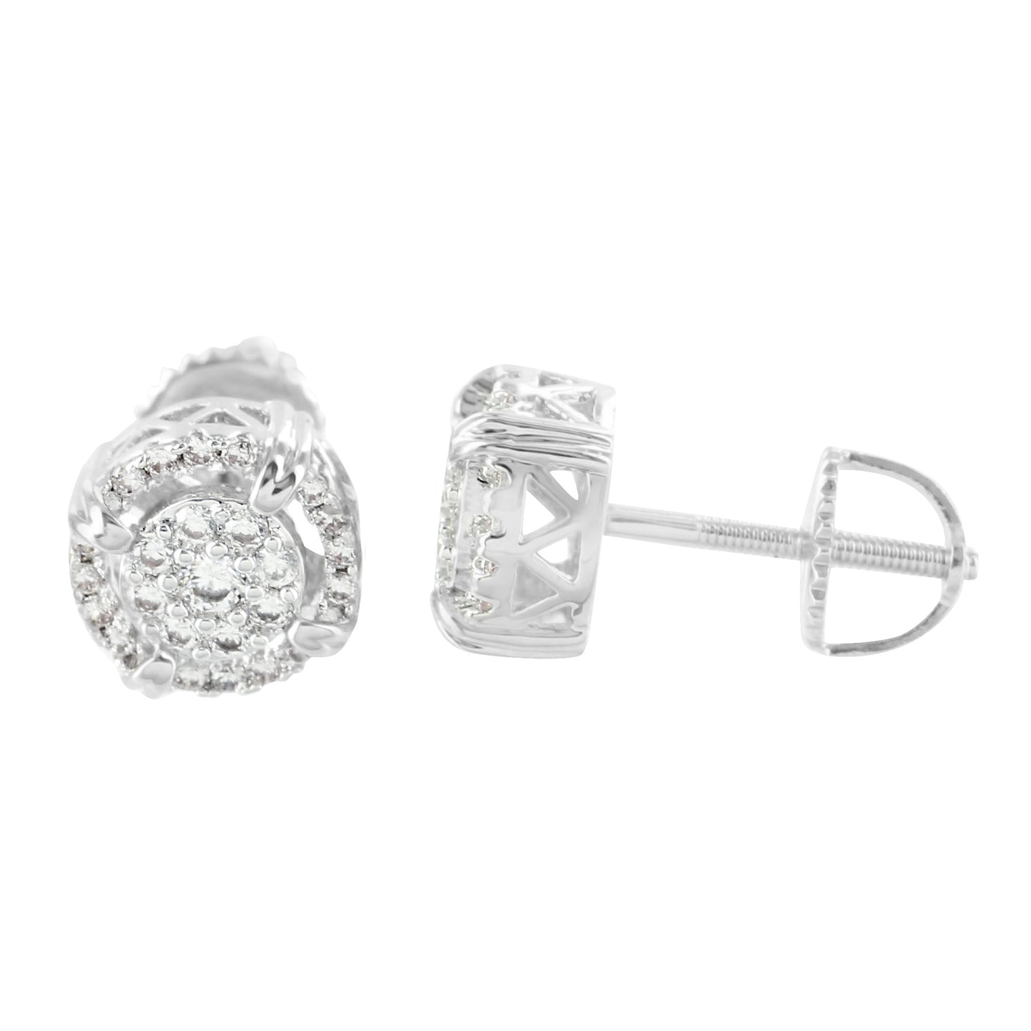 Lab Diamond Earrings Round Design 14K White Gold Finish