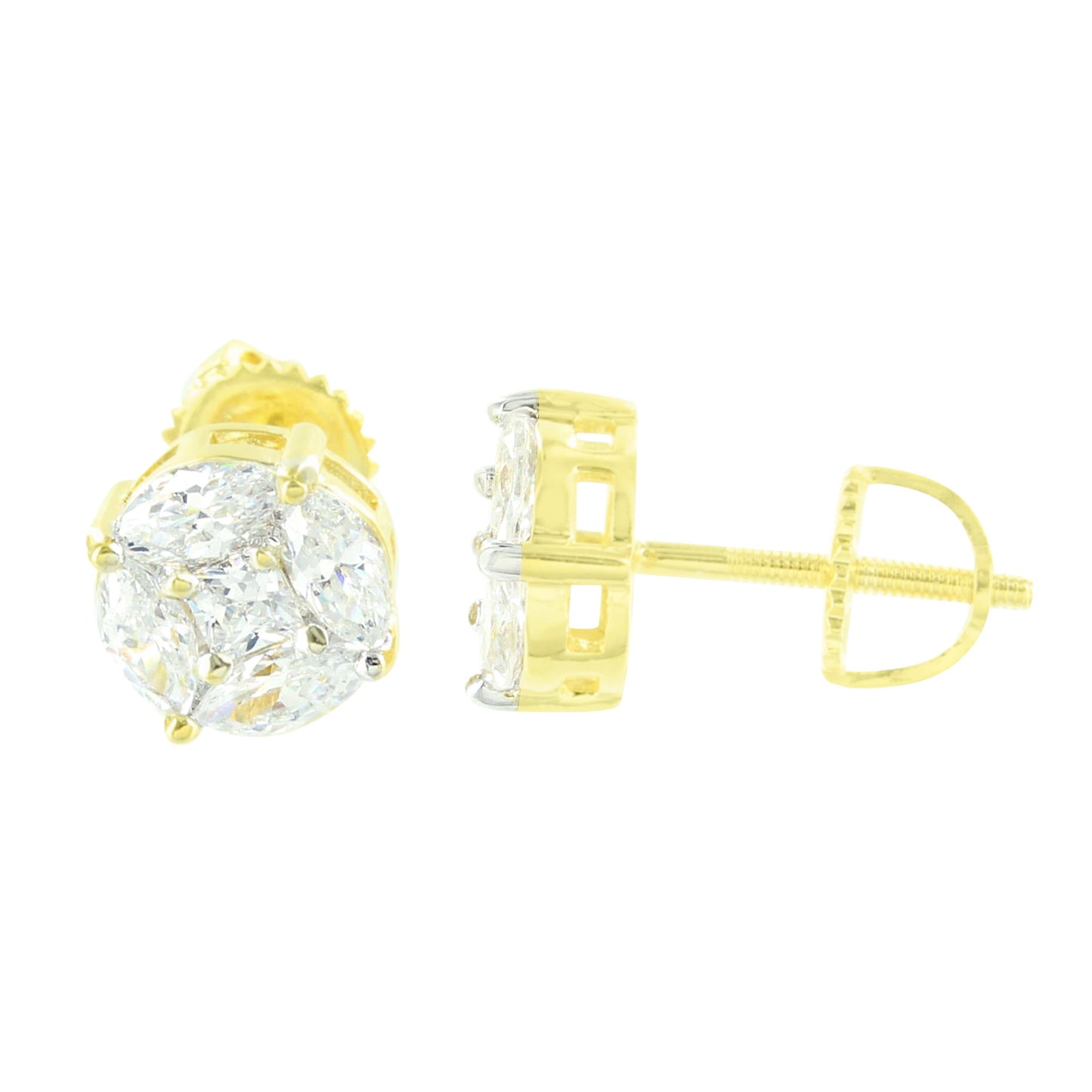 Marquise Cut Round Earrings Lab Diamond Yellow Tone
