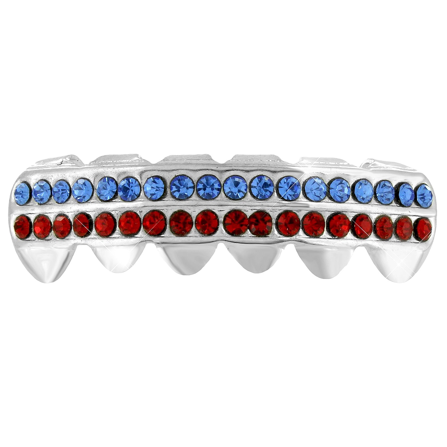 Bottom Mouth Grillz Teeth White Gold Plated Blue Red 2 Row Lab Diamonds