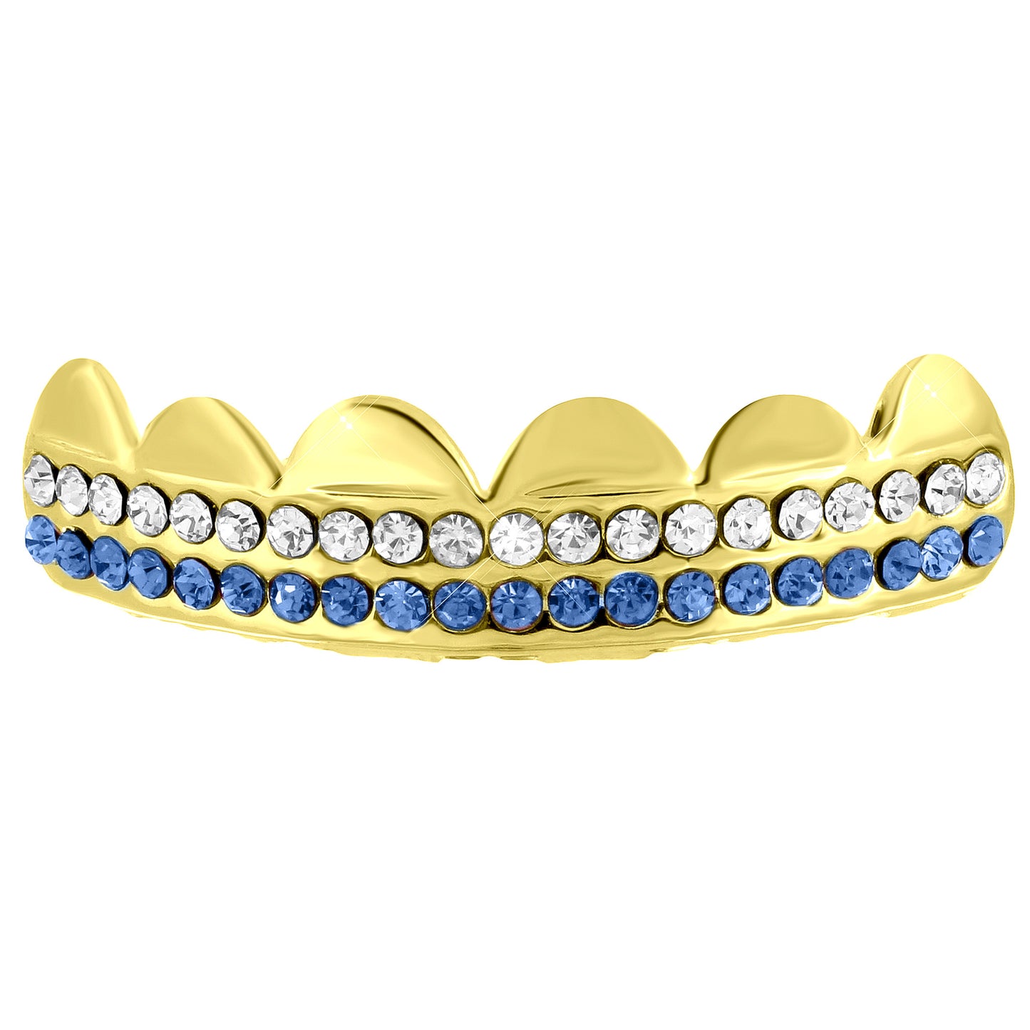 White Blue Two Row Top Grillz For Mens