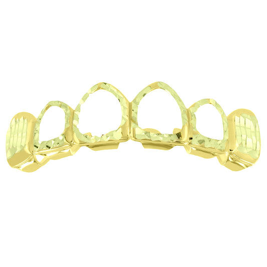 Diamond Cut Cut  Top Teeth Mouth Grillz For Mens Yellow Finish