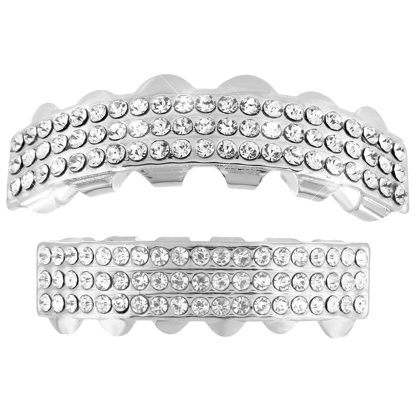 3 Row Icy Grillz 14k White Gold finish Sale