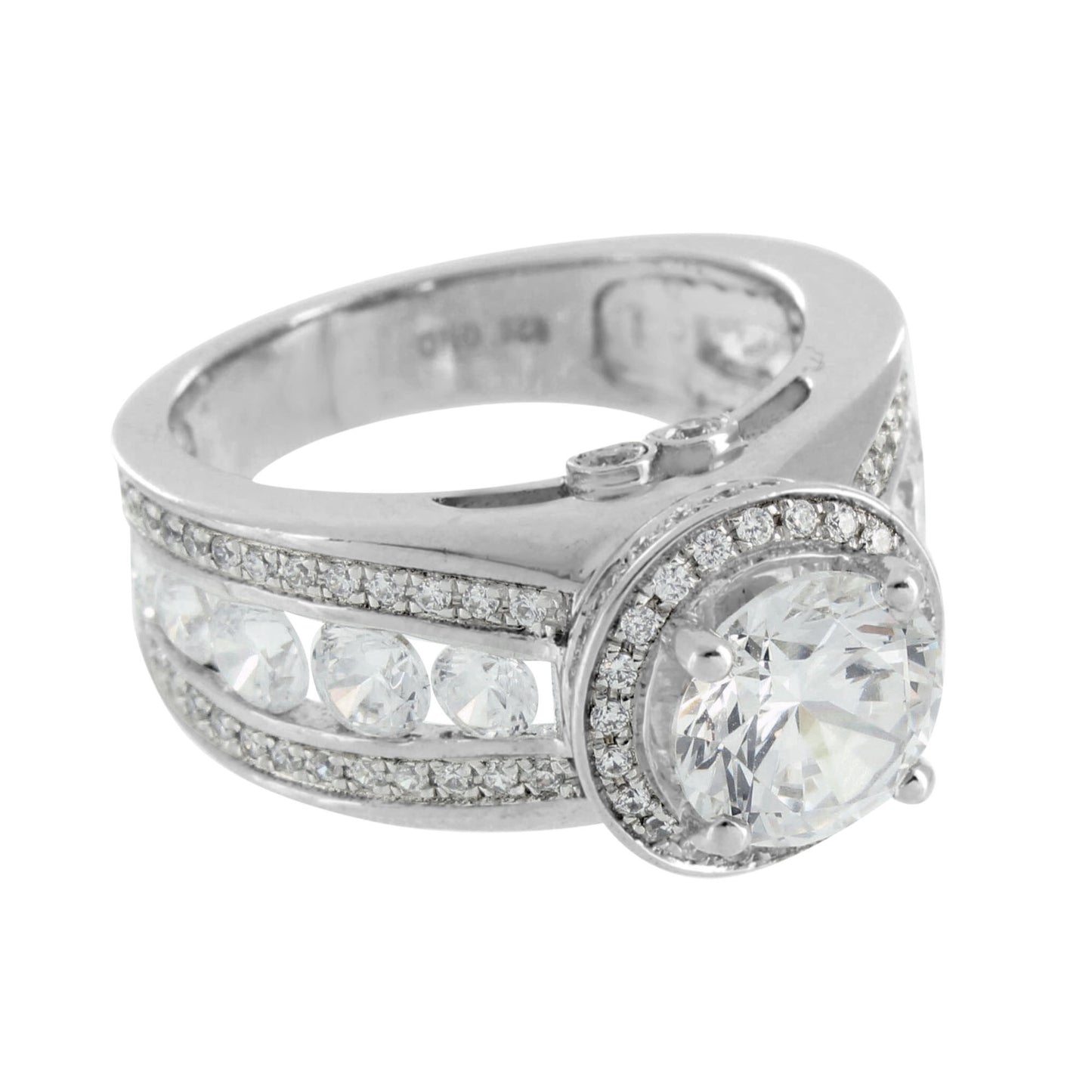 Women Channel Set Ring Solitaire Round Cut Simulated Diamonds 925 Silver Wedding