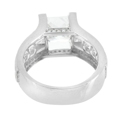 Princess Cut Ladies Ring Sterling Silver Simulated Diamonds Channel Set Wedding
