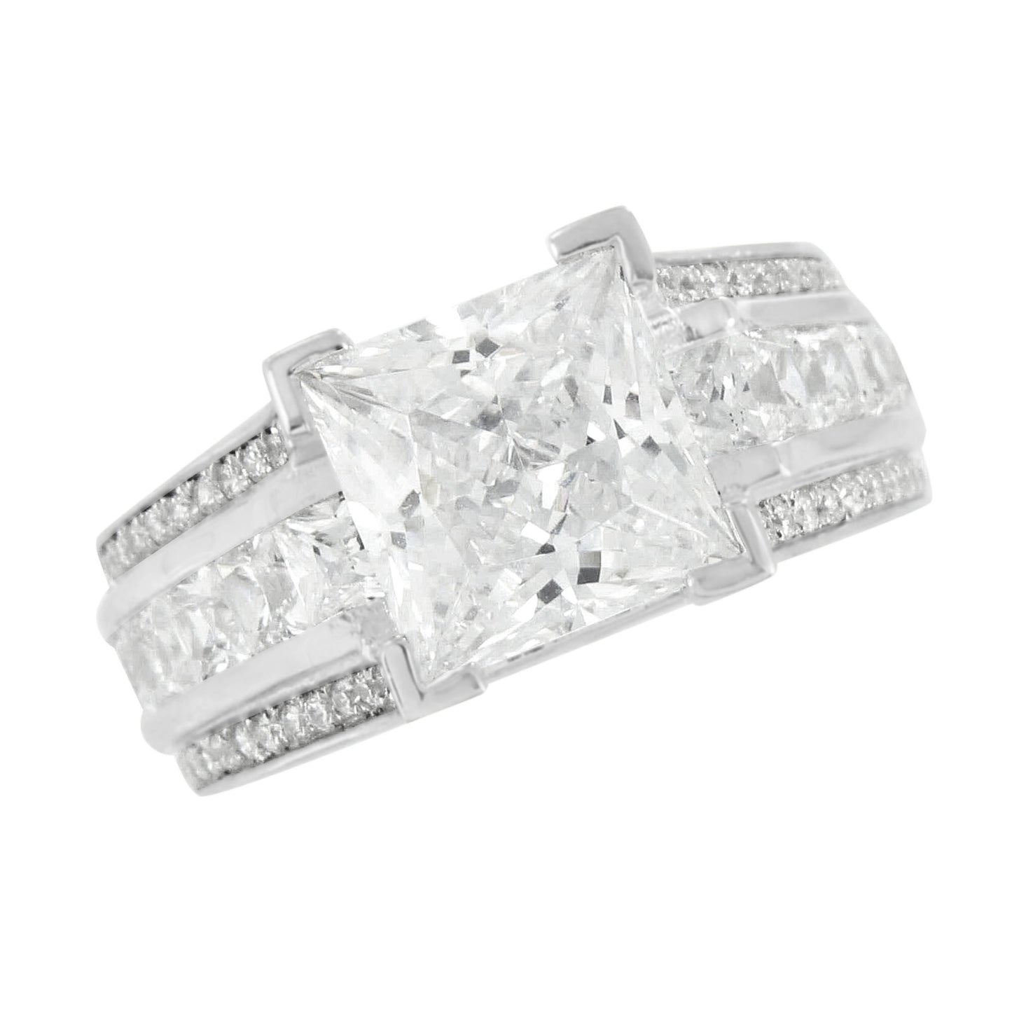 Princess Cut Ladies Ring Sterling Silver Simulated Diamonds Channel Set Wedding