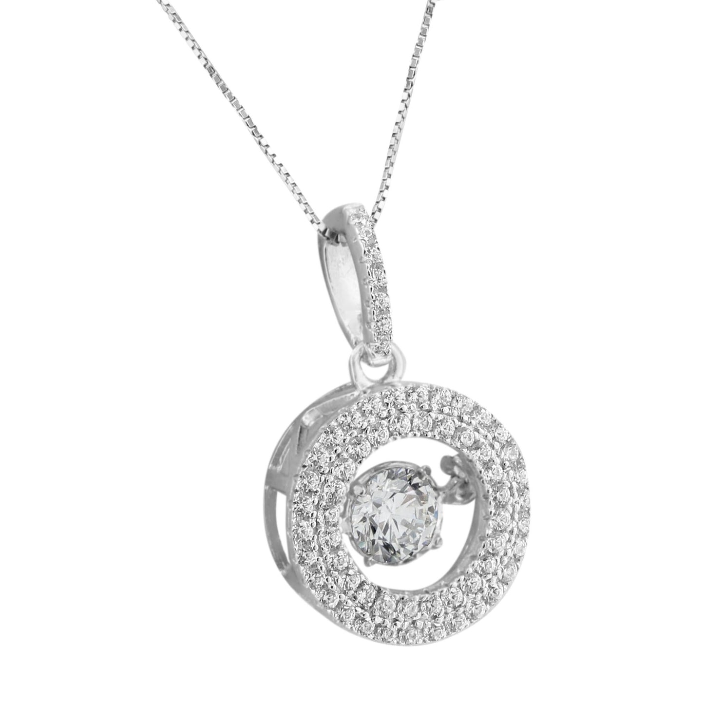 Halo Design Round Pendant Simulated Diamonds Sterling Silver Necklace Solitaire